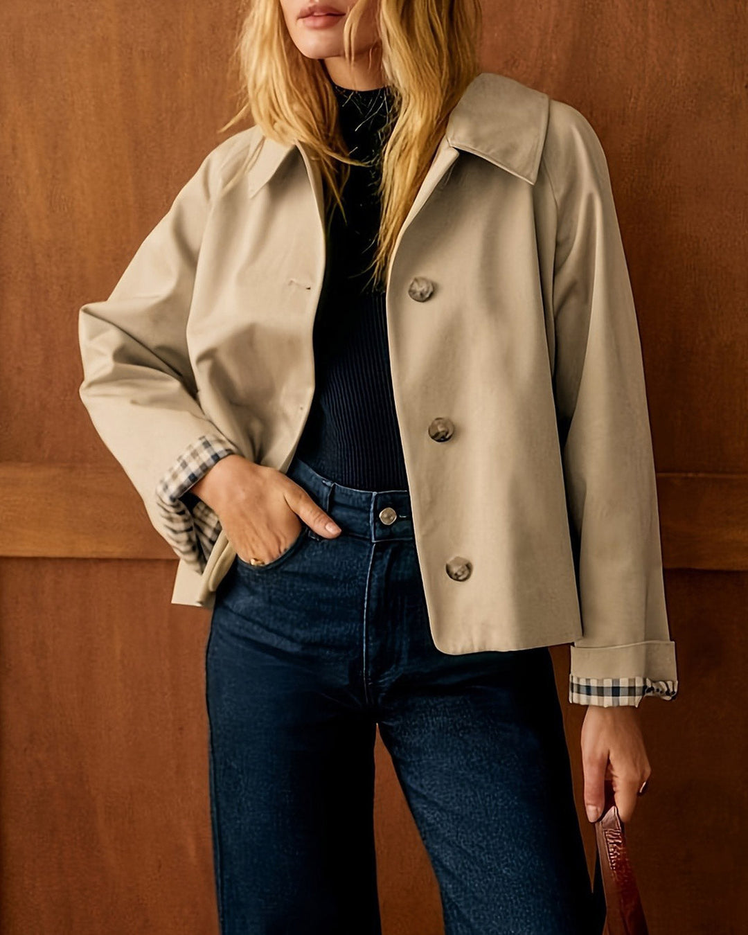 Veste décontractée en khaki avec poches contrastantes