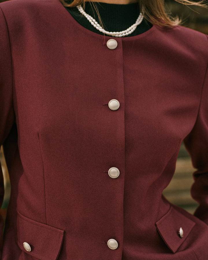 Veste Rouge Vin à Boutonnage Simple