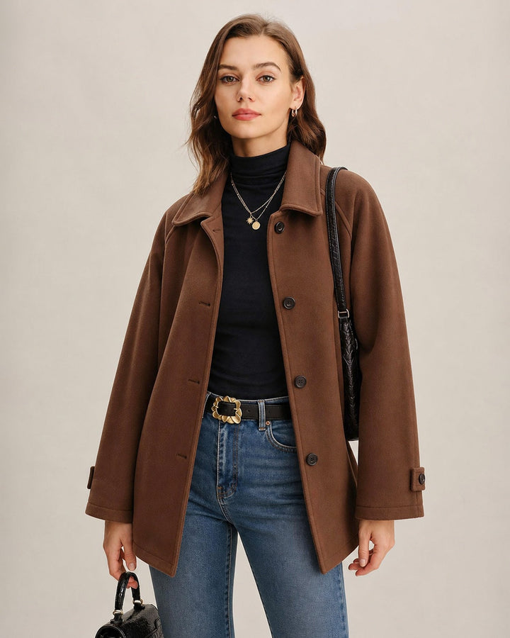 Veste Marron Unicolore à Boutonnage Simple