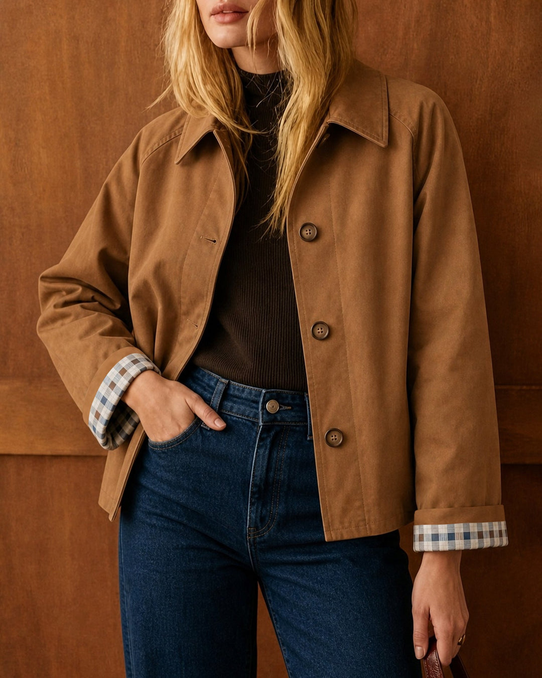 Veste décontractée à poches marron à simple boutonnage