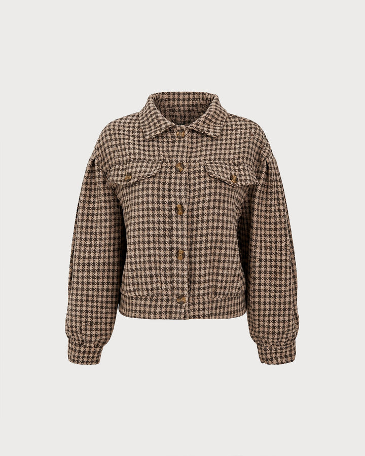 Veste Boutonnée Géométrique Marron