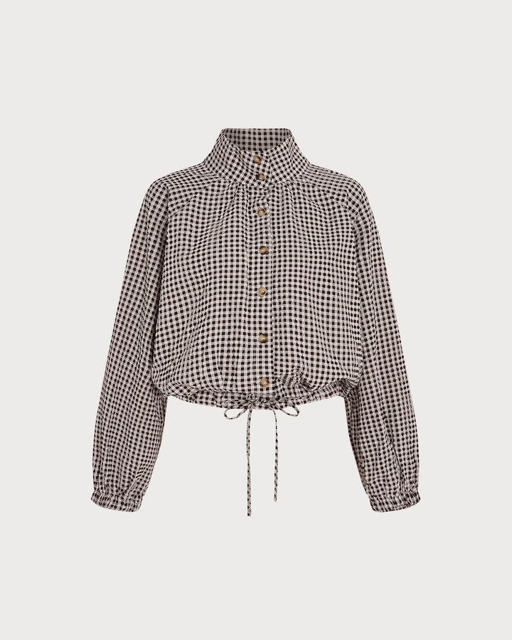 Veste à Carreaux Simple Boutonnée Café