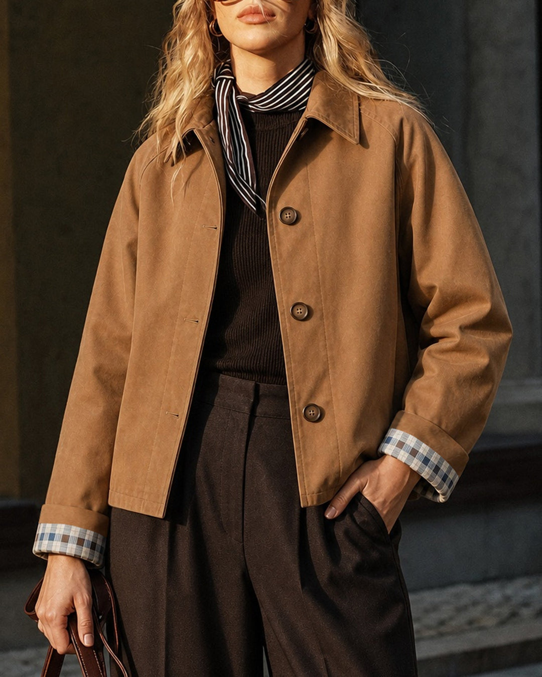 Veste décontractée à poches marron à simple boutonnage