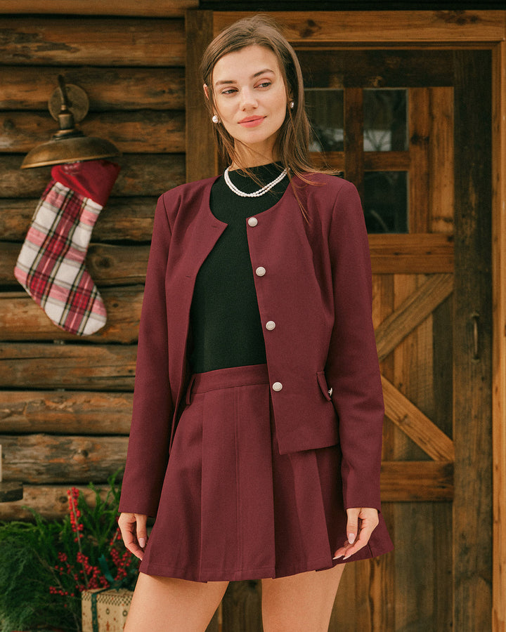 Veste Rouge Vin à Boutonnage Simple