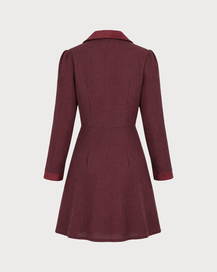 Robe Mini A-Ligne à Bouton Col Rouge