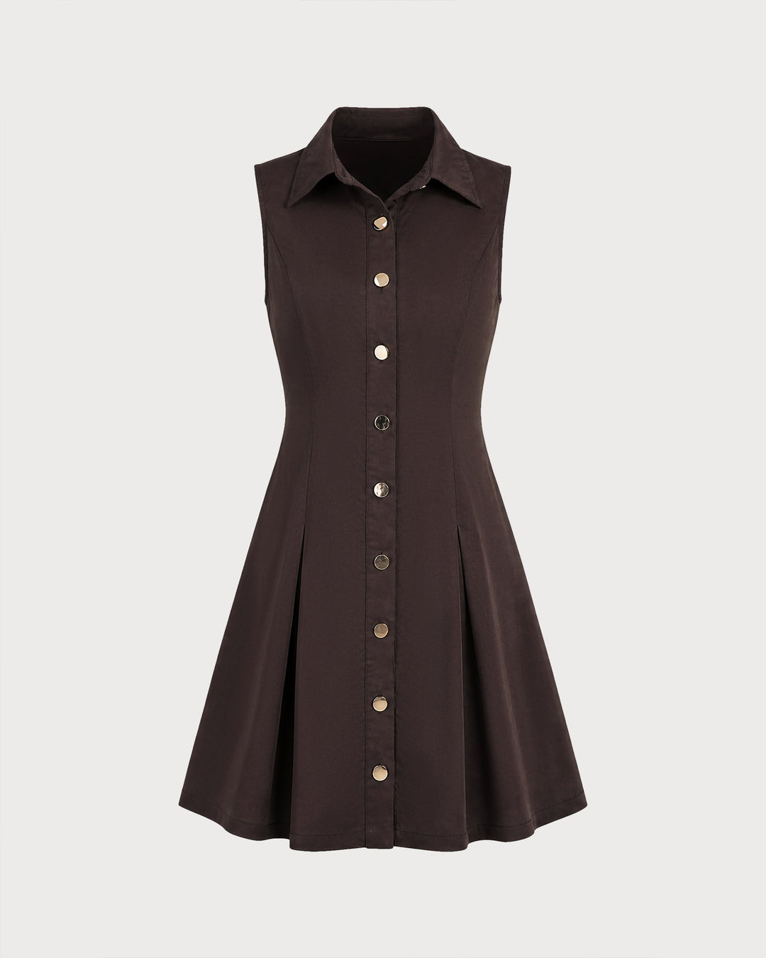 Robe Mini Sans Manches à Boutons Cou Marron