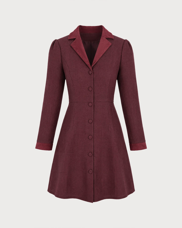 Robe Mini A-Ligne à Bouton Col Rouge
