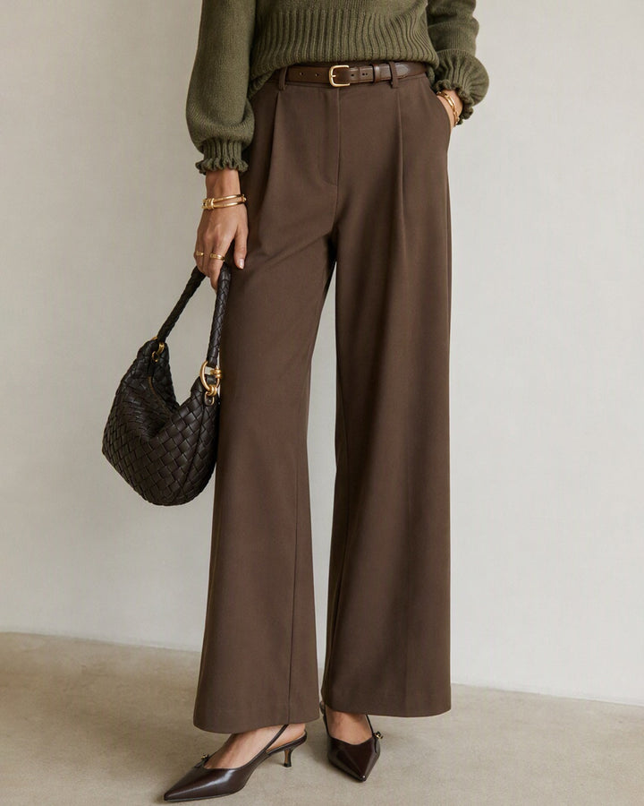 Pantalon Droit avec Taille Élastique et Poches Marron