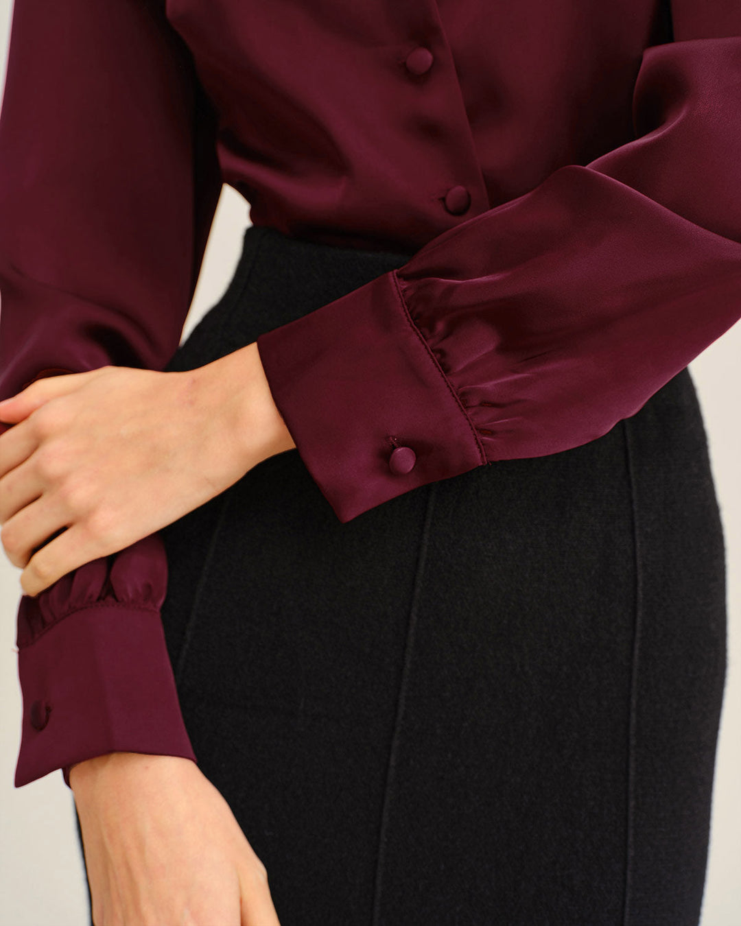 Chemise Boutonnée Satin Rouge Vin