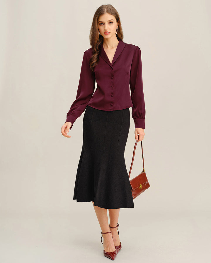 Chemise Boutonnée Satin Rouge Vin