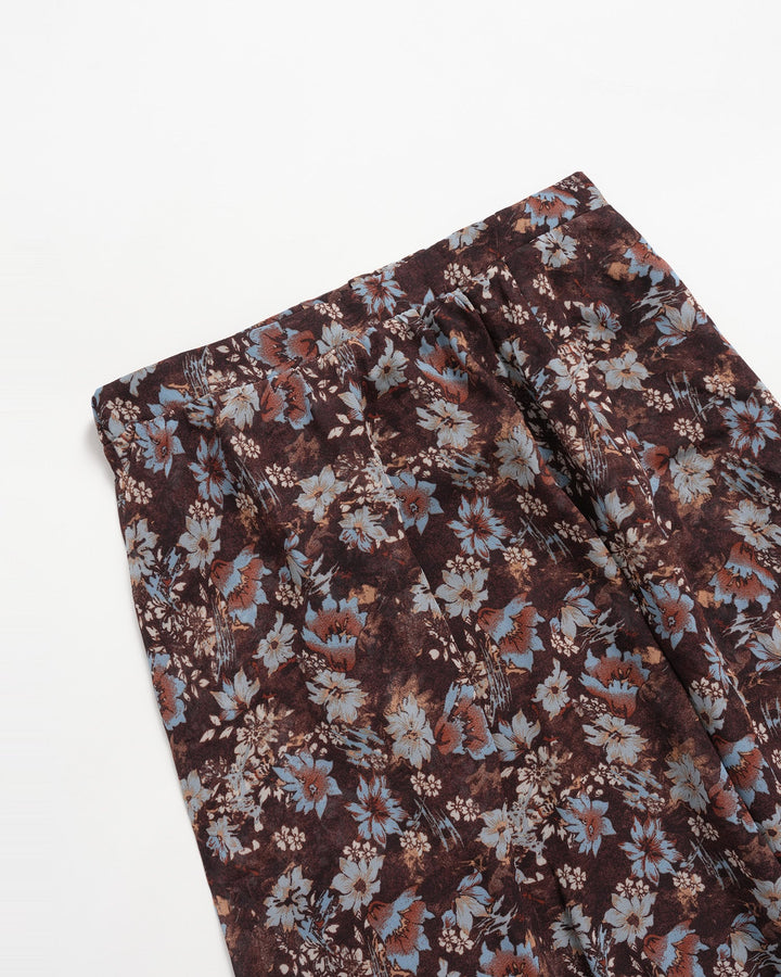 Jupe Midi Chiffon Fendue Fleurie Café