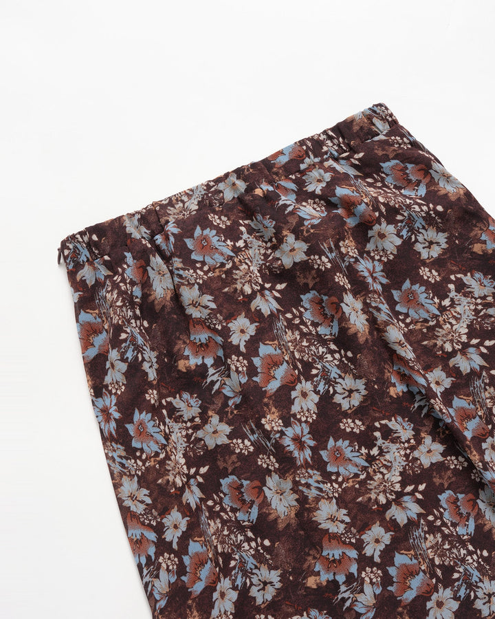 Jupe Midi Chiffon Fendue Fleurie Café