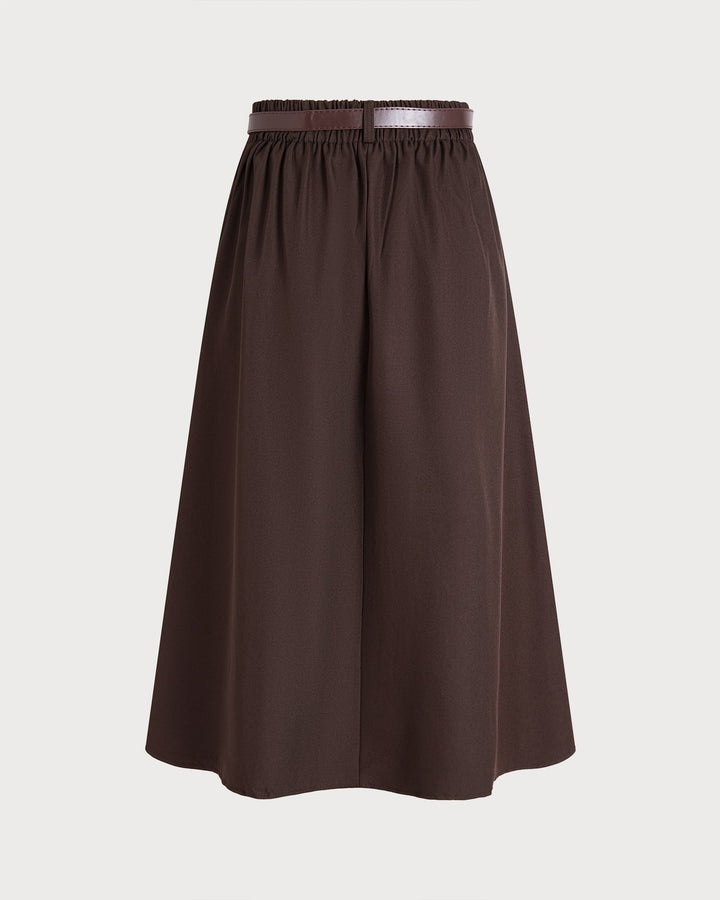 Jupe Midi à Taille Élastique avec Poches Coffee Belt