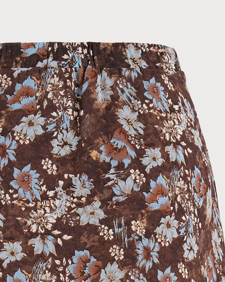 Jupe Midi Chiffon Fendue Fleurie Café