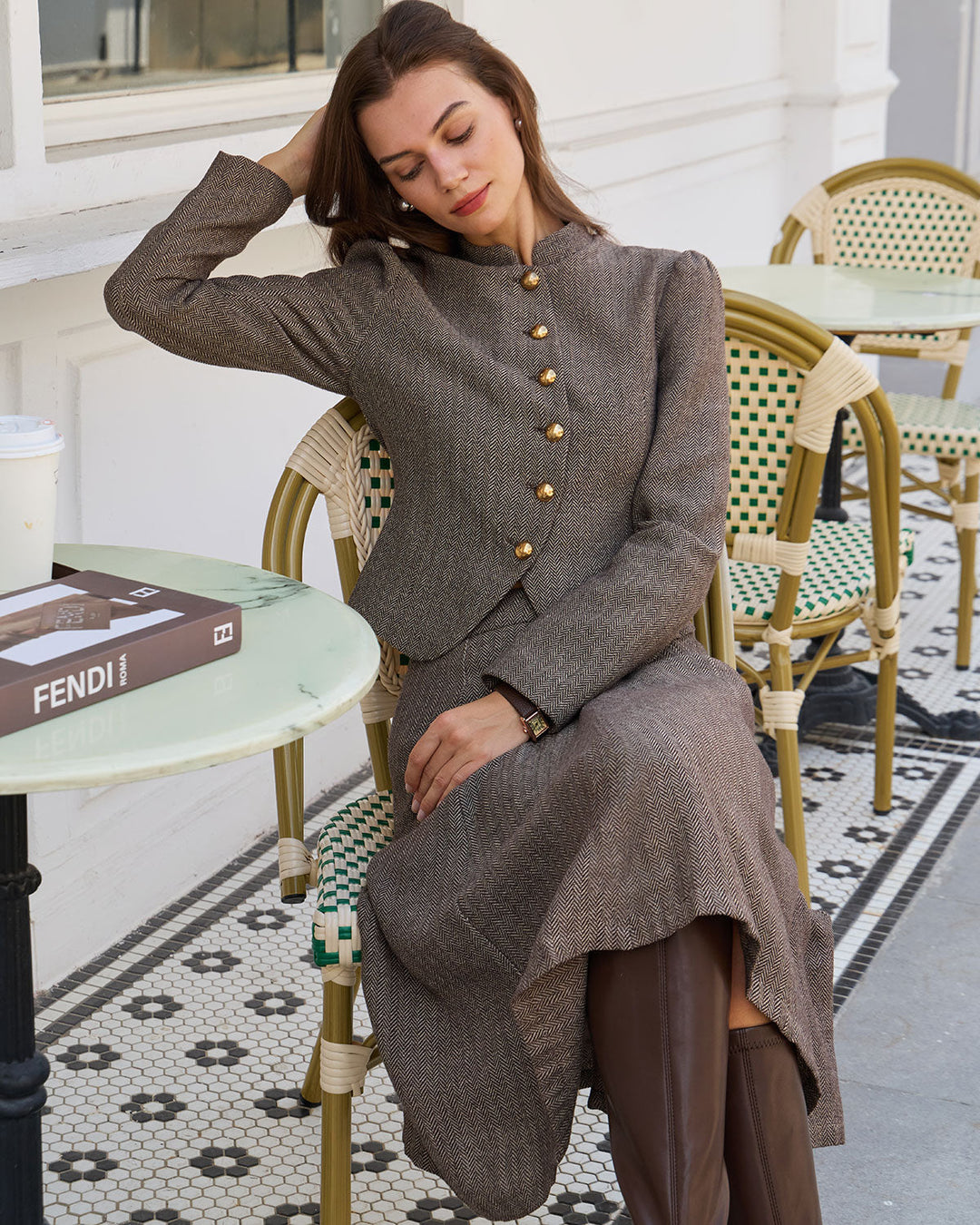 Jupe Midi A-Ligne Taille Naturelle Marron