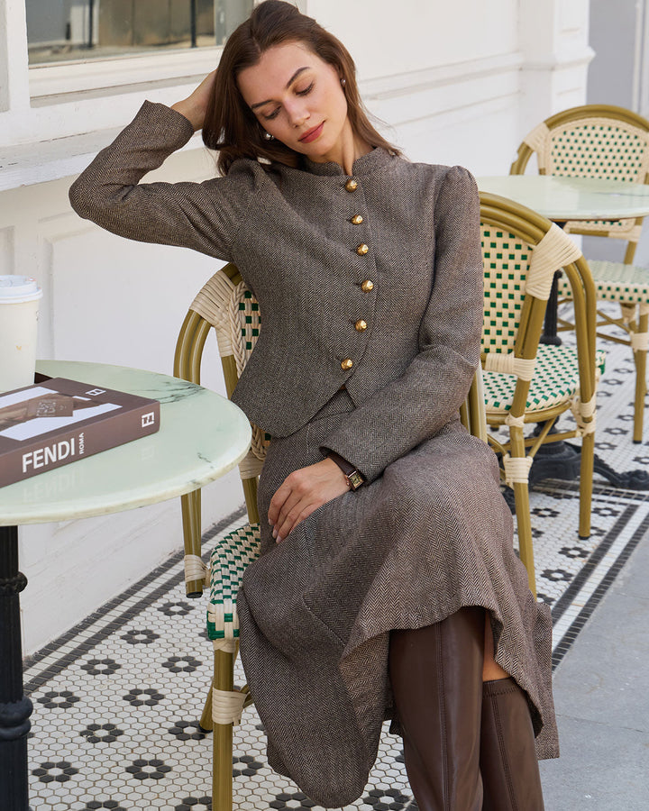 Jupe Midi A-Ligne Taille Naturelle Marron