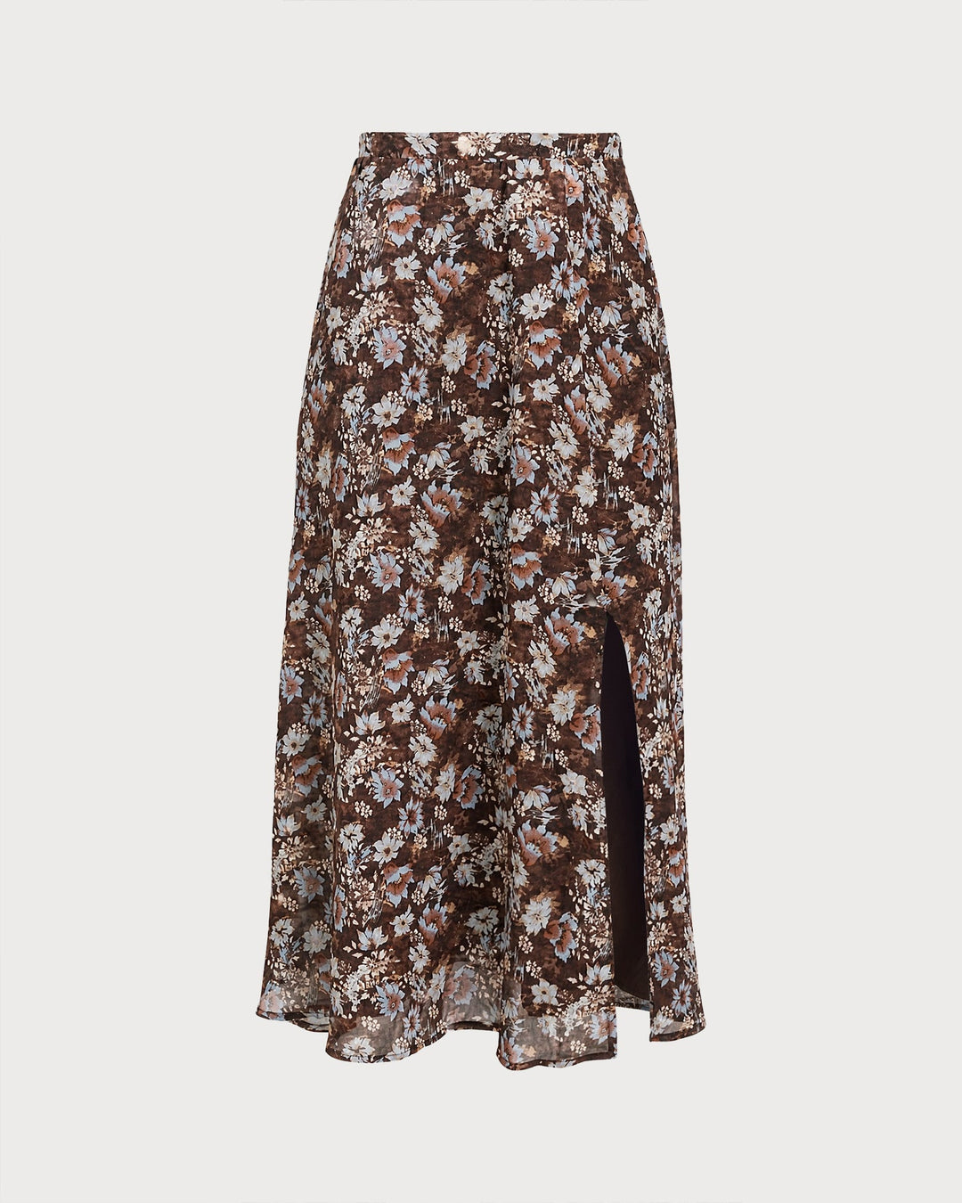 Jupe Midi Chiffon Fendue Fleurie Café