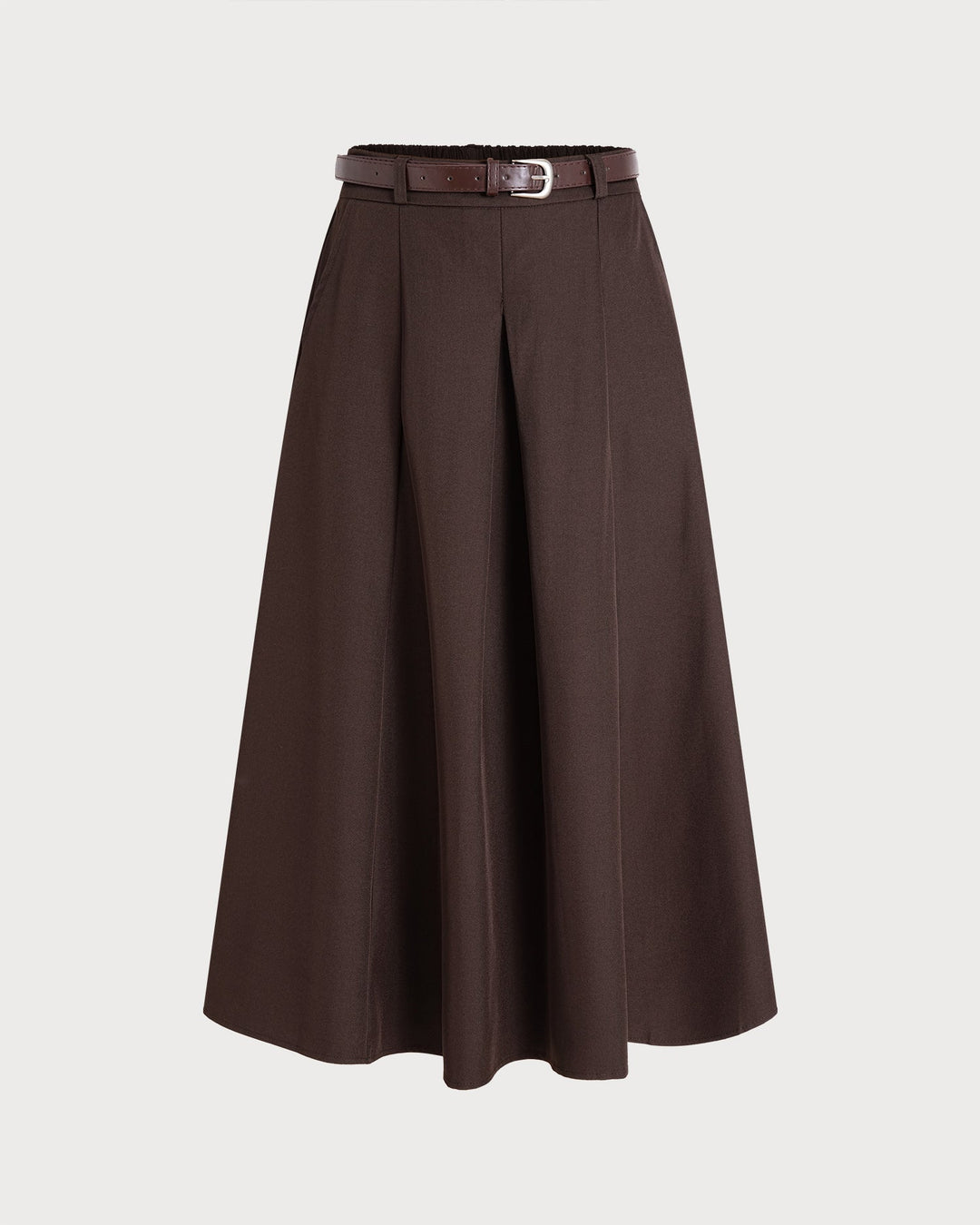 Jupe Midi à Taille Élastique avec Poches Coffee Belt
