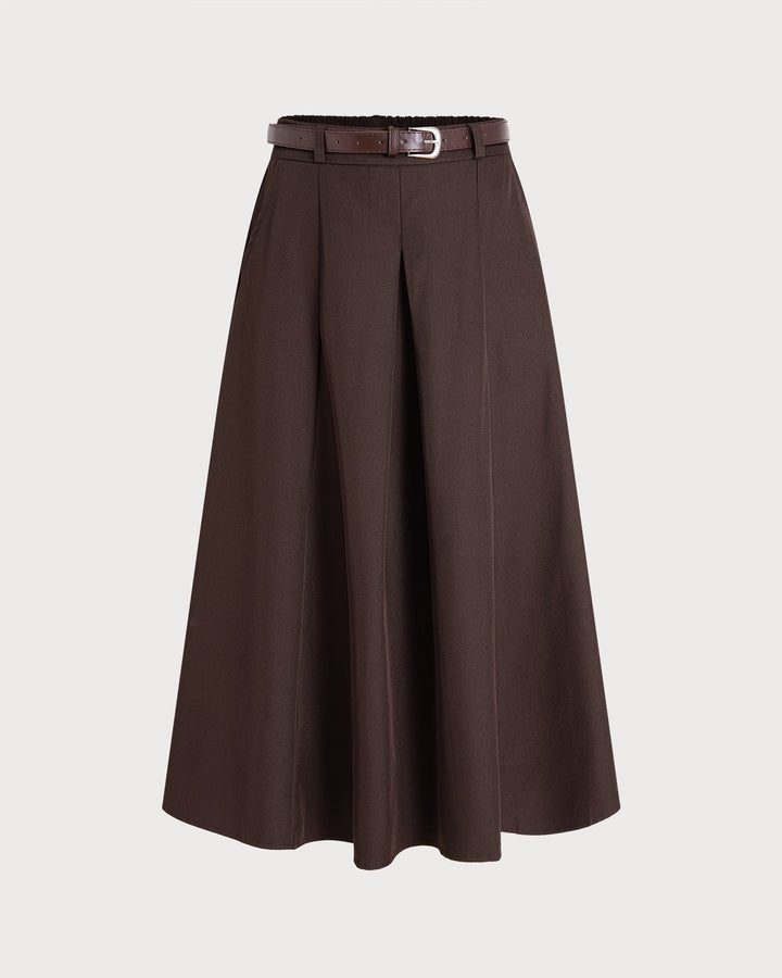 Jupe Midi à Taille Élastique avec Poches Coffee Belt