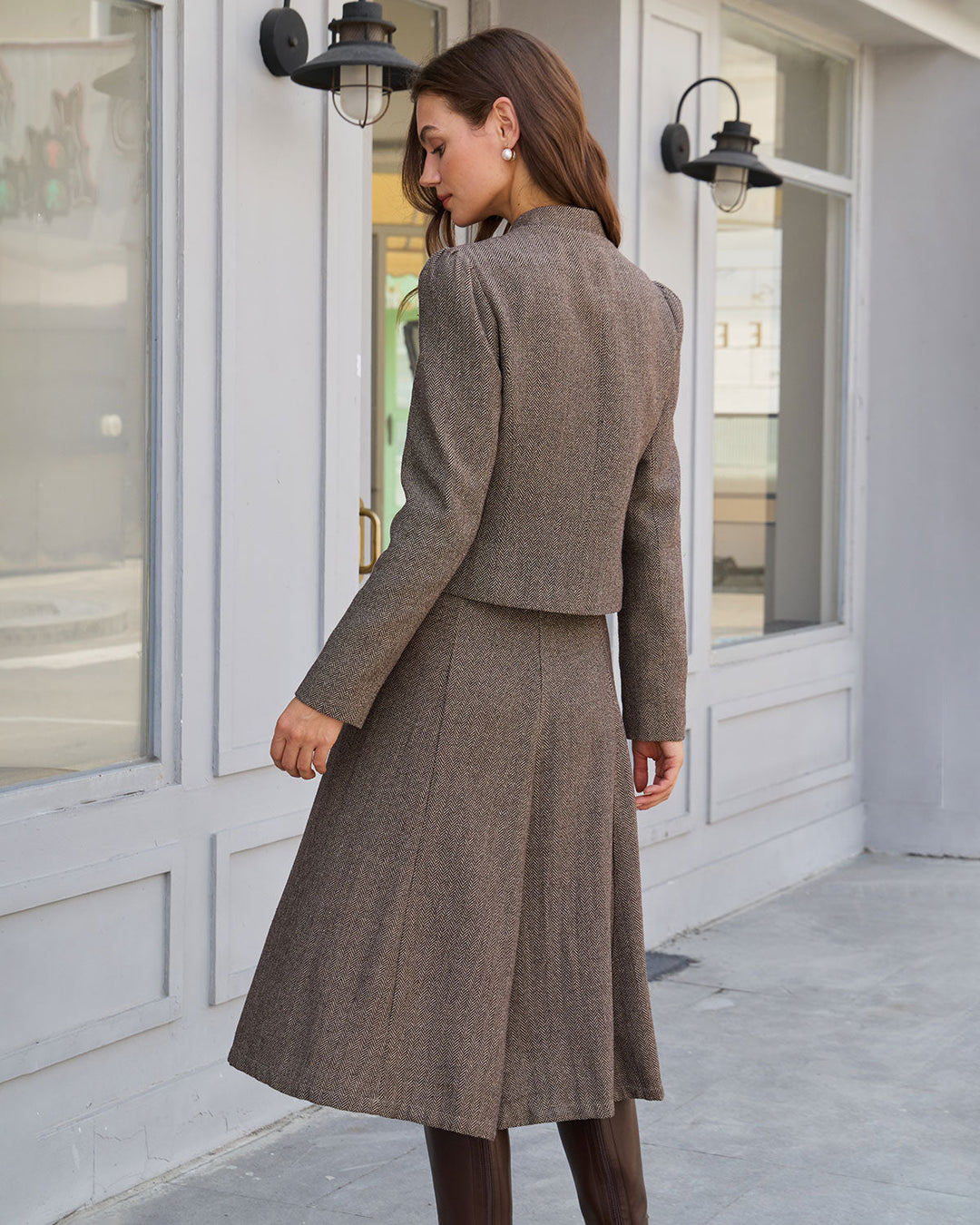 Jupe Midi A-Ligne Taille Naturelle Marron