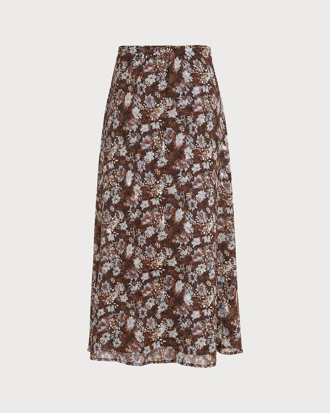 Jupe Midi Chiffon Fendue Fleurie Café
