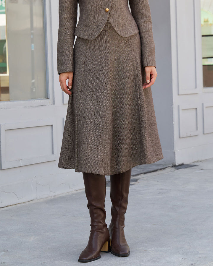 Jupe Midi A-Ligne Taille Naturelle Marron