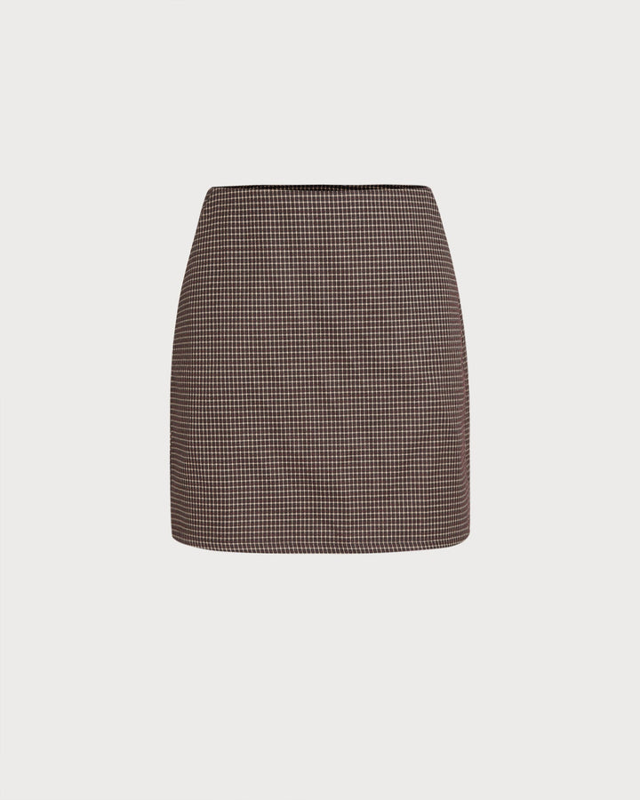 Jupe Mini A-Ligne à Carreaux Café