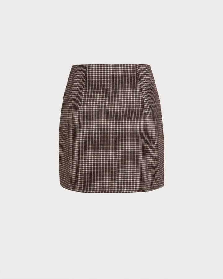Jupe Mini A-Ligne à Carreaux Café