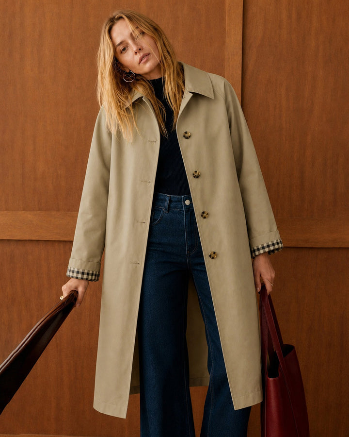 Manteau Trench à Poches à Simple Boutonnage Kaki