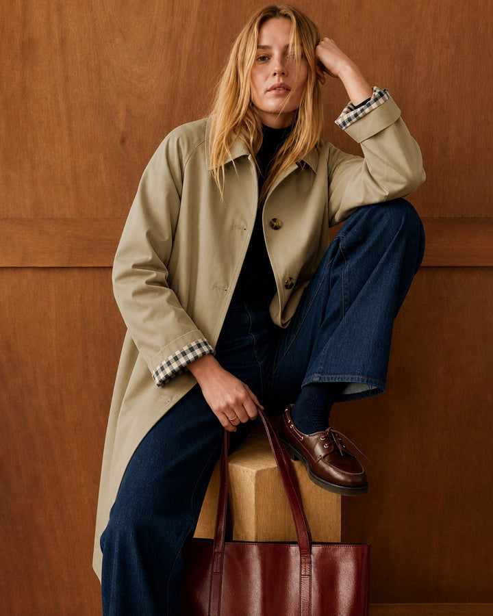 Manteau Trench à Poches à Simple Boutonnage Kaki