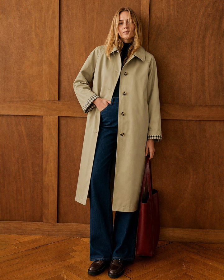 Manteau Trench à Poches à Simple Boutonnage Kaki