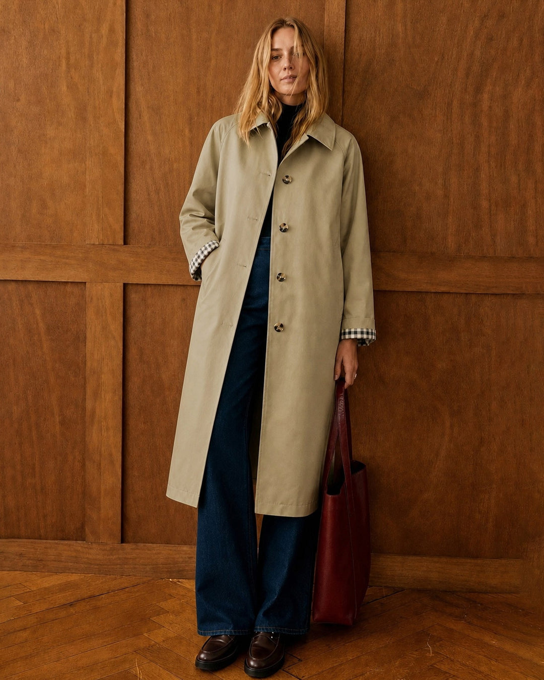 Manteau Trench à Poches à Simple Boutonnage Kaki