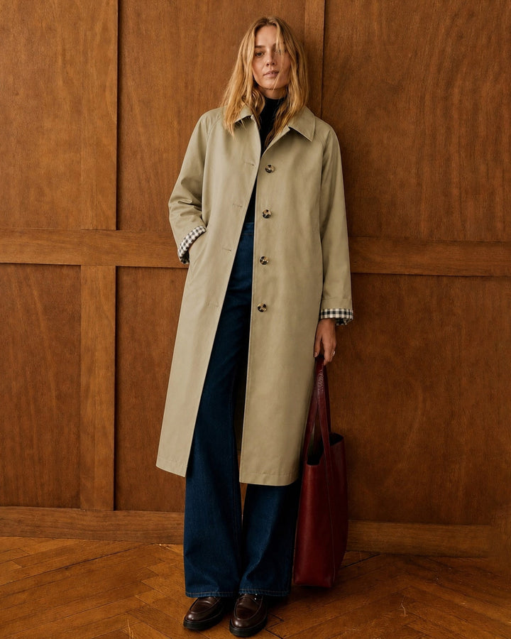 Manteau Trench à Poches à Simple Boutonnage Kaki