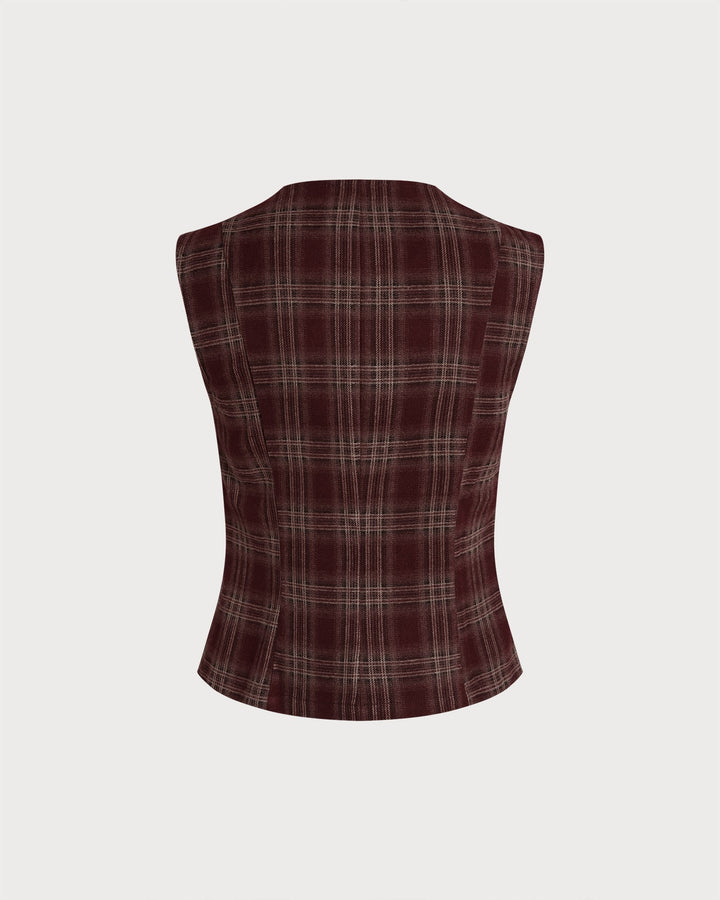 Gilet à carreaux rouge vin à boutonnage simple