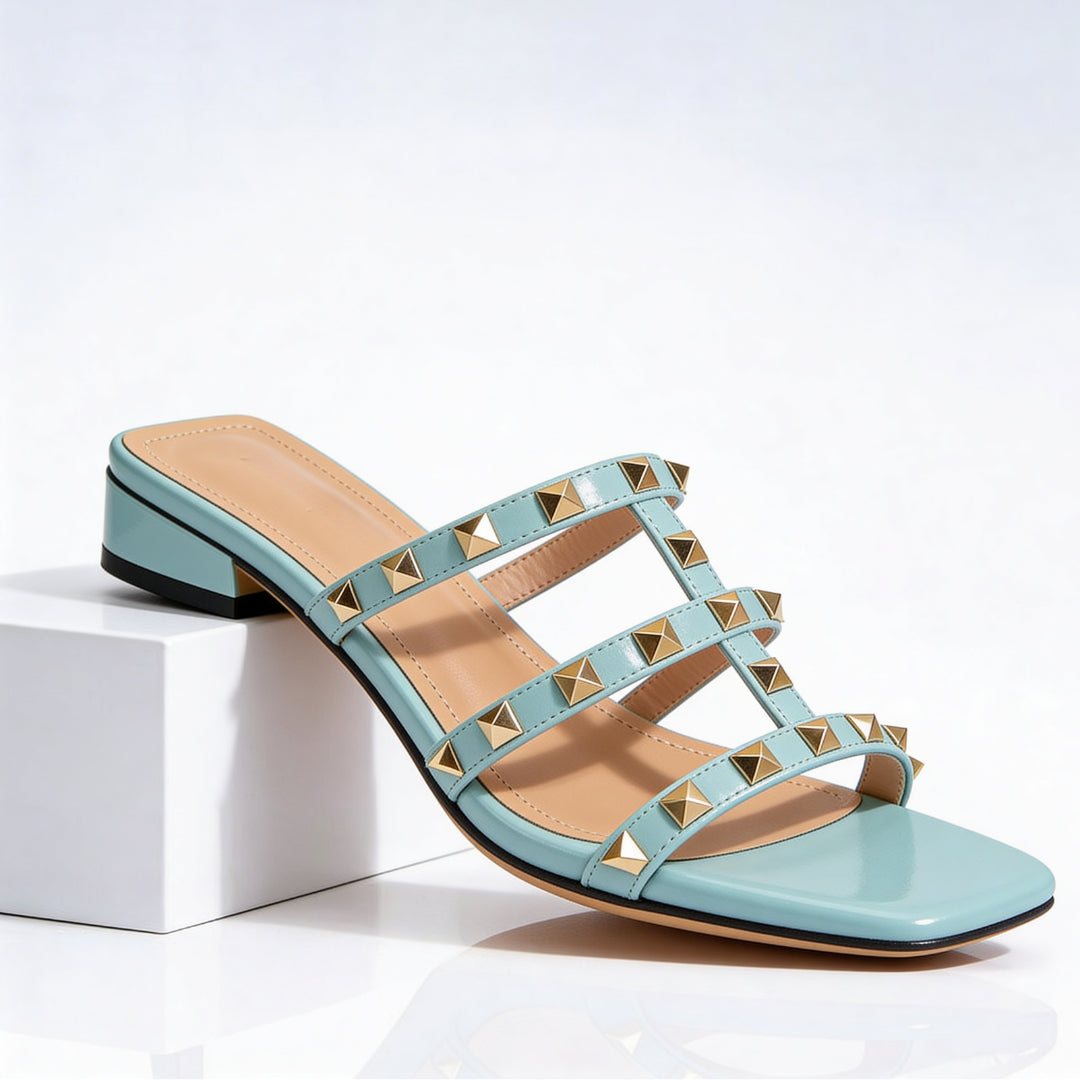Mules à talon carré en cuir clouté pour femme