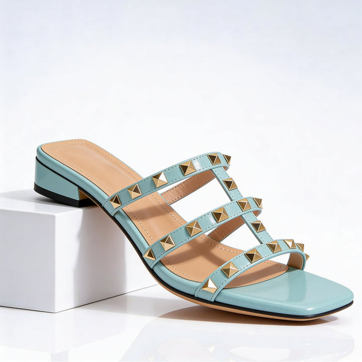 Mules à talon carré en cuir clouté pour femme