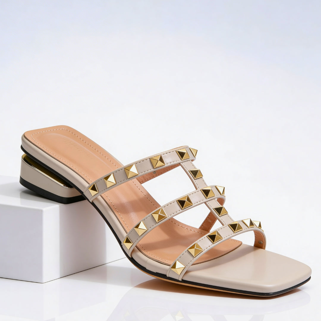 Mules à talon carré en cuir clouté pour femme