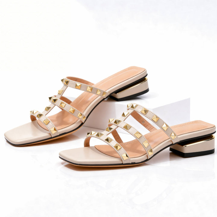 Mules à talon carré en cuir clouté pour femme
