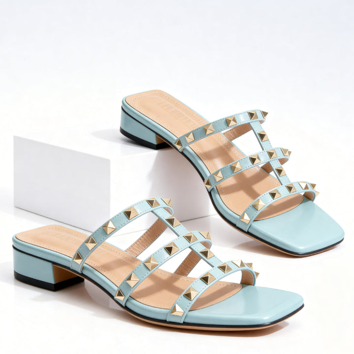 Mules à talon carré en cuir clouté pour femme